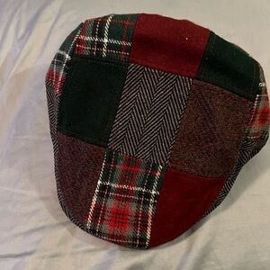 New XL Boston Scally Co Scrooge patchwork plaid chevron red green wool cap hat